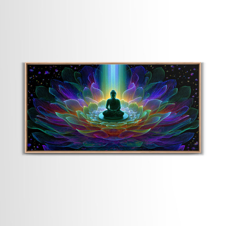 Spiritual Buddha Lotus Flower Meditation Colorful Neon Mandala Wall Art Canvas Print For Zen Room