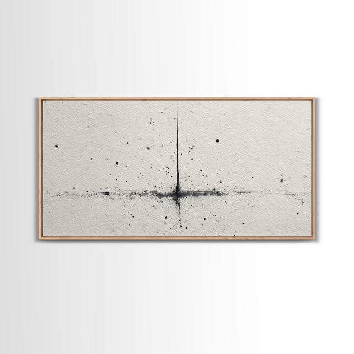 Abstract Black Ink Splatter On Neutral Background Minimalist Wall Art Canvas Print Modern Art For Office And Contemporary Home Decor