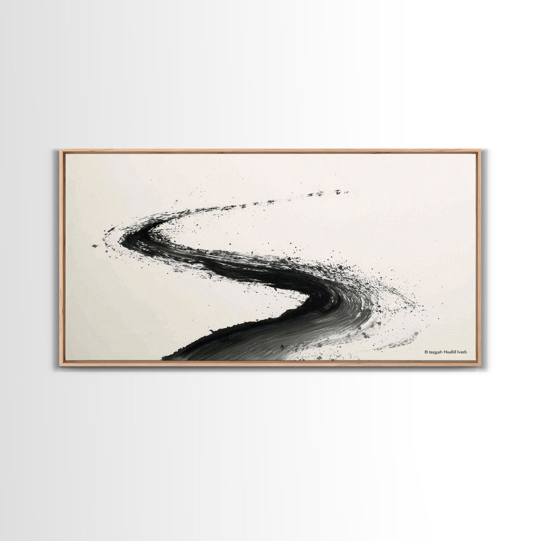Distinctive Abstract Ink Swirl Black And White Wall Art Canvas Print Minimalist Painting Modern Home Office Decor Gift For Him