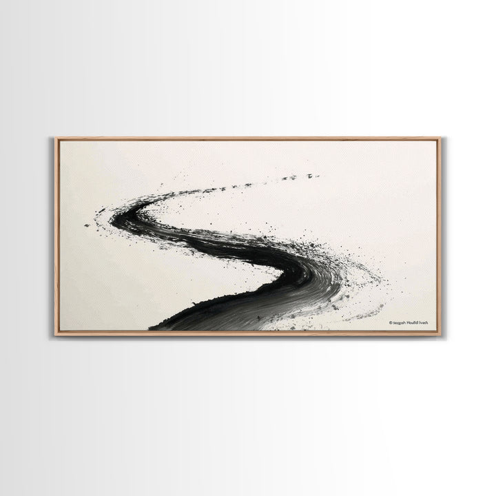 Distinctive Abstract Ink Swirl Black And White Wall Art Canvas Print Minimalist Painting Modern Home Office Decor Gift For Him