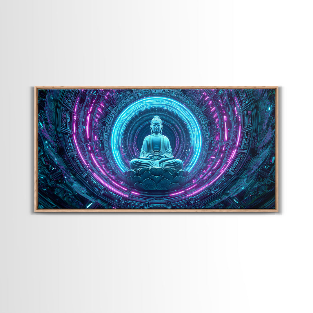 Retro Futuristic 80s Grid Night Sky Landscape With Sunrise Canvas Print For Neon Wall Art And Aesthetic Home Decor