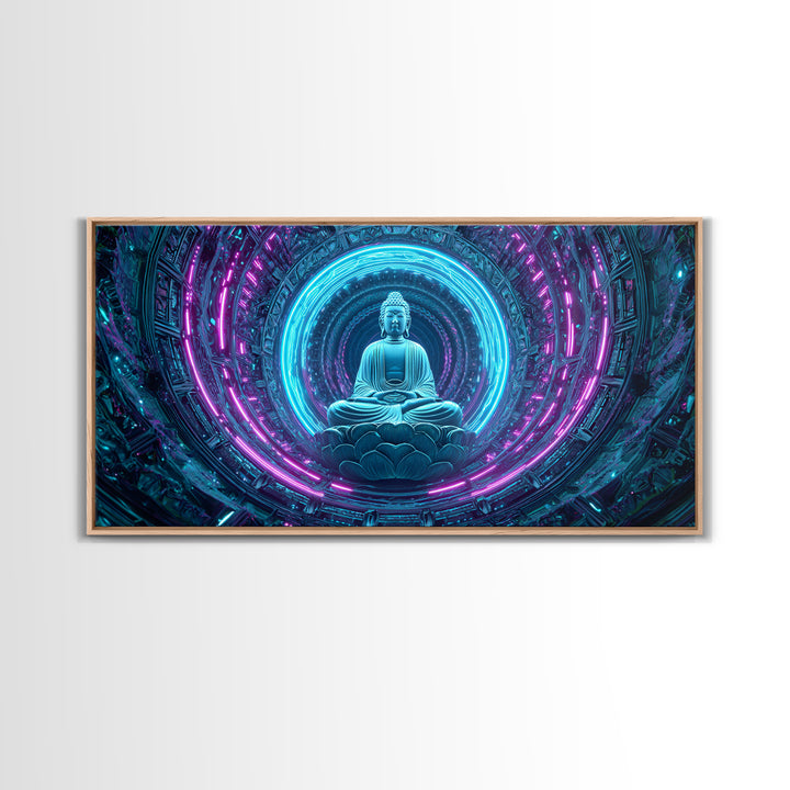Retro Futuristic 80s Grid Night Sky Landscape With Sunrise Canvas Print For Neon Wall Art And Aesthetic Home Decor