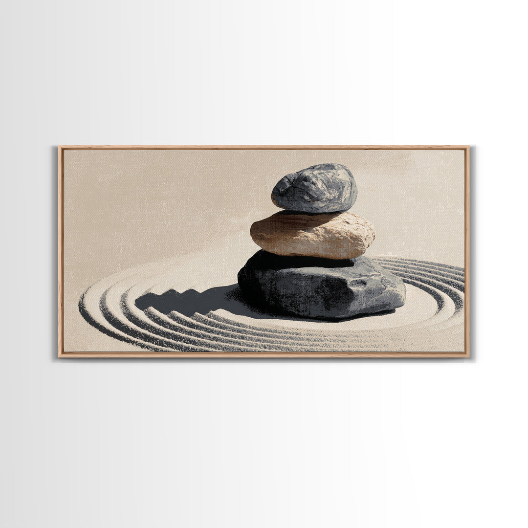 Zen Rock Pyramid Abstract Minimalist Wall Art Painting Canvas Print For Calm Modern Home Decor