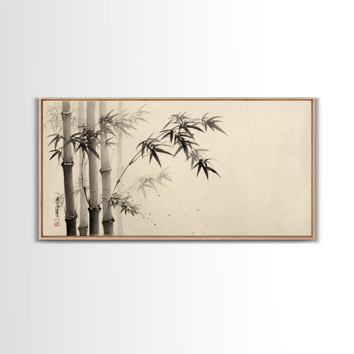 Traditional Ink Bamboo Painting Black And White Wall Art Print For Minimalist Home Decor And Asian Inspired Interior