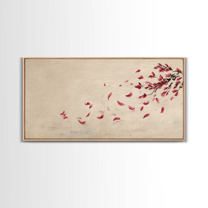 Minimalist Watercolor Red Falling Flower Petals Japanese Painting Art Print Canvas Print For Living Room
