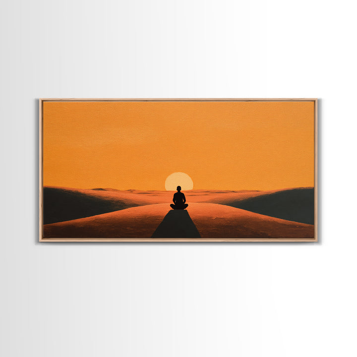 Meditative Silhouette On Warm Sunset Dunes Minimalist Wall Art Canvas Print For Relaxing Home Décor