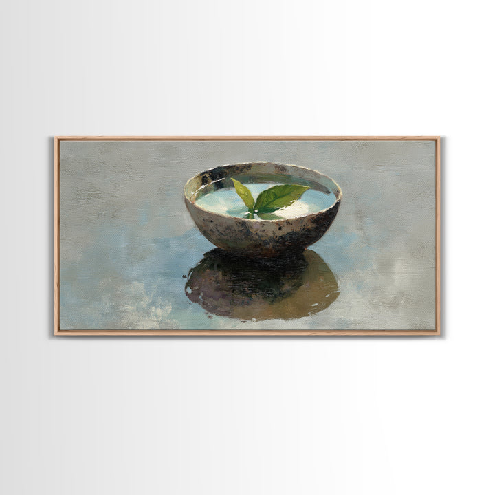 Still Life Bowl With Green Leaves Oil Painting Canvas Print Large Wall Art For Kitchen And Dining Room Decor Slow Living Art