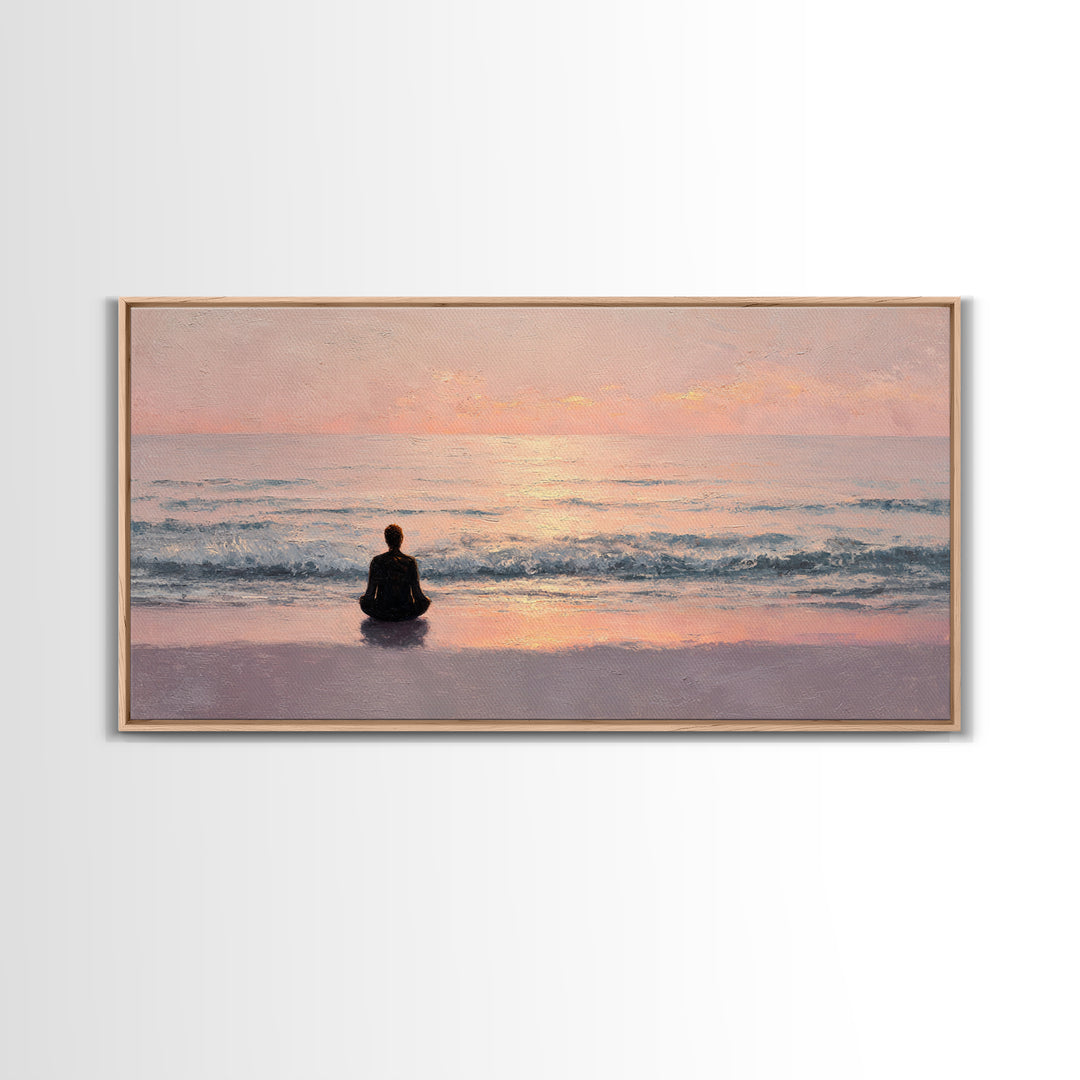 Serene Meditation Silhouette Beach Sunrise Wall Art Canvas Print For Relaxing Bedroom Decor Modern Wall Art