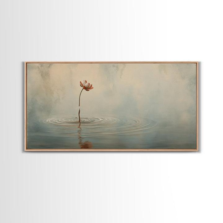Traditional Asian Landscape With Meditating Monk And Pine Tree Misty Mountain Wall Art Framed Canvas Print