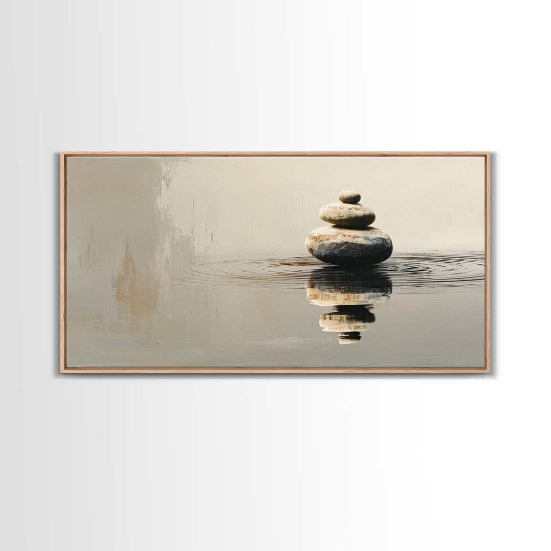 Minimalist Zen Stacked Stones Balancing Nature Wall Art Framed Canvas Print Calm Living Room Decor And Spa Wall Decor