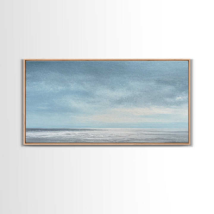 Tranquil Seascape Oil Painting With Soft Blue Sky And Ocean Horizon Peaceful Wall Art Canvas Print
