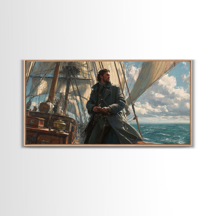 Sailor On Tall Ship At Sea Framed Canvas Print, Nautical Wall Art, Seascape Painting, Coastal Decor, Ocean Wall Art, Gift For Him