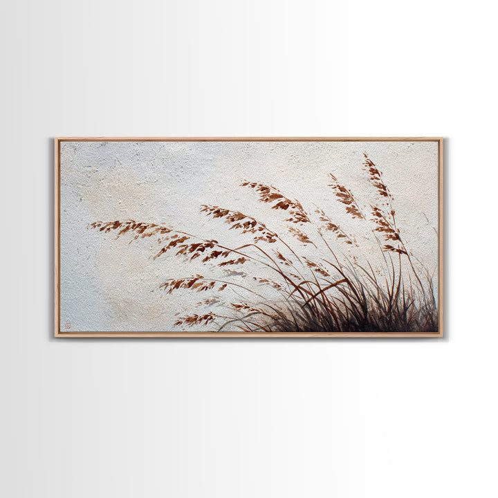 Minimalist Brown Grass Painting On Textured Canvas Print For Rustic Home Decor And Wall Art