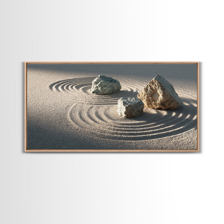 Zen Japanese Rock Garden With Sand And Stones Minimalist Wall Art Canvas Print For Calming Home Decor And Meditation Space