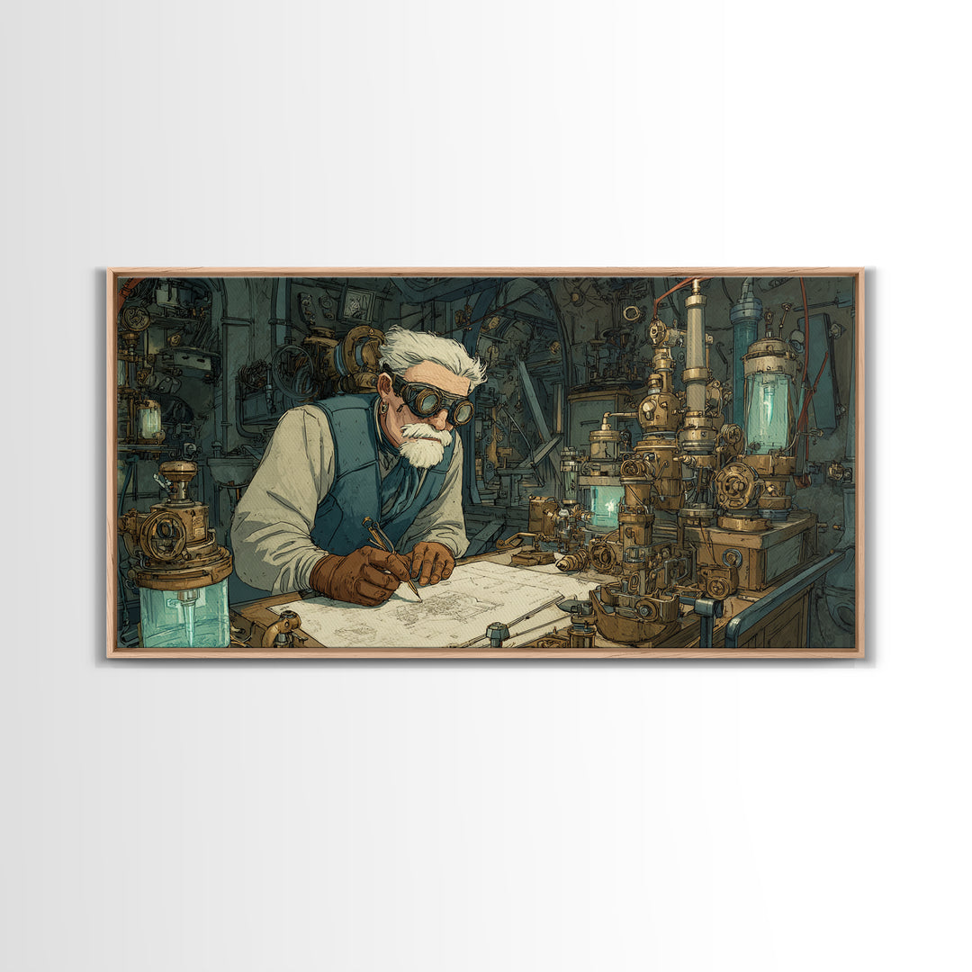 Steampunk Scientist Laboratory Canvas Print, Industrial Wall Art, Futuristic Office Decor, Sci Fi Inventor Gift For Him, Wall Decor