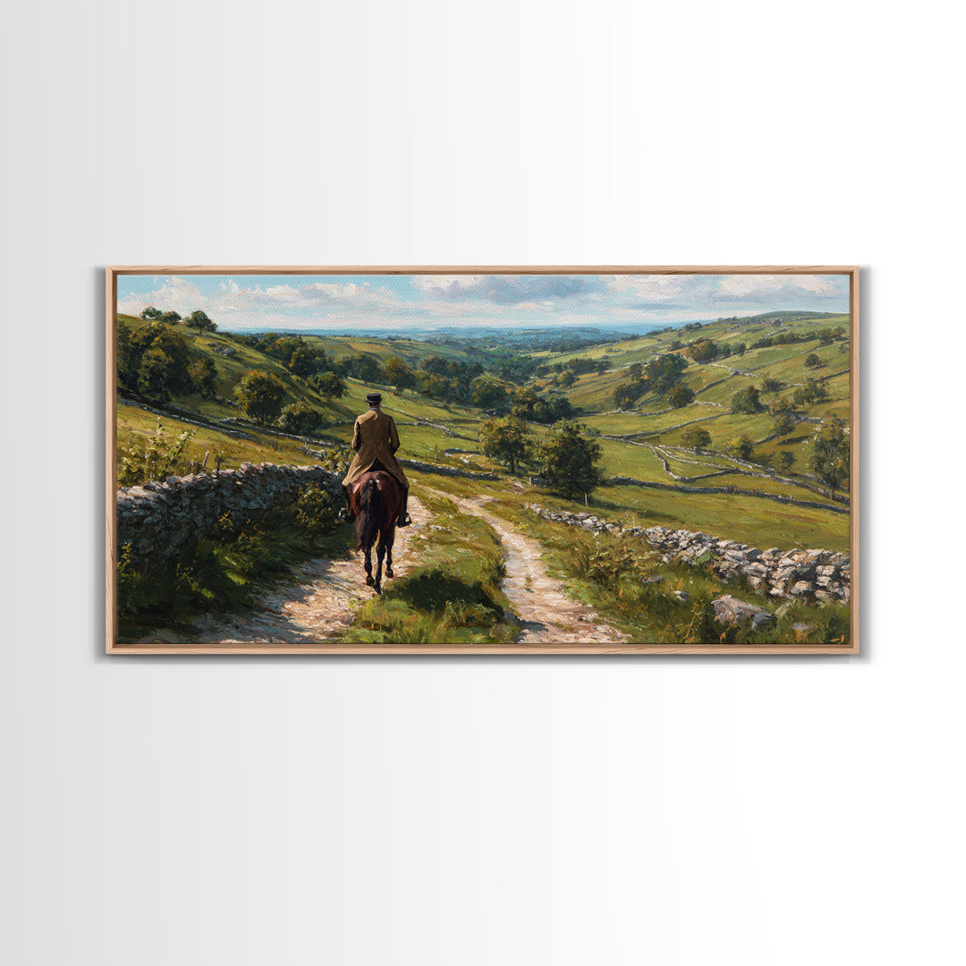 Horseback Rider On Rolling Countryside Path Canvas Print, Landscape Wall Art, Equestrian Decor, Rustic Farmhouse Home Decor Gift
