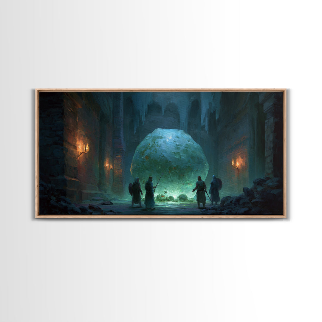 Icy Ruins With Glowing Blue Orb Wall Art, Fantasy Dungeon Landscape, Dark Academia Decor, Dnd Art Print, Gaming Room Art