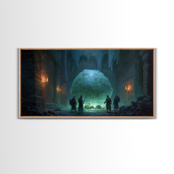 Icy Ruins With Glowing Blue Orb Wall Art, Fantasy Dungeon Landscape, Dark Academia Decor, Dnd Art Print, Gaming Room Art