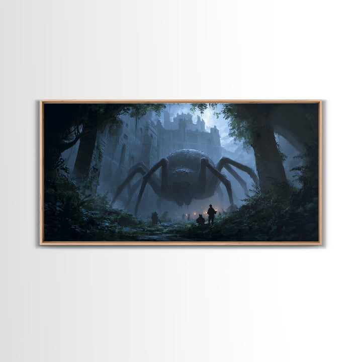 Giant Spider In Ruined Forest Canvas Print, Dark Fantasy Wall Art, Gothic Castle Decor, Creepy Dungeons And Dragons Gift