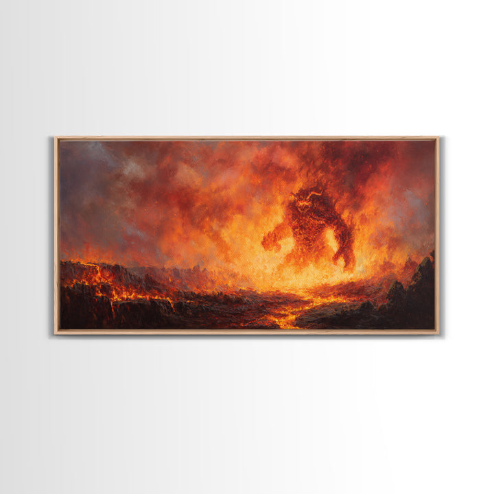 Fiery Lava Titan Fantasy Wall Art, Dark Fantasy Canvas Print, Volcanic Monster Poster, Gaming Room Decor, Gift For Him, Large Art