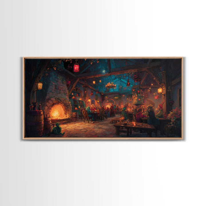 Cozy Medieval Tavern Wall Art, Fantasy Inn Canvas Print, Fireplace Pub Decor, Dungeons And Dragons Game Room Gift For Him, Man Cave Decor