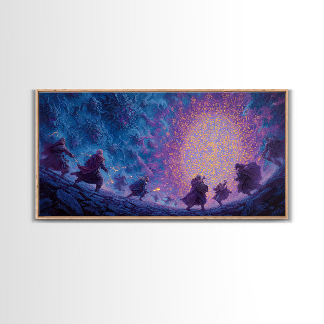 Glowing Magical Portal And Wizards Canvas Print, Dark Fantasy Wall Art For Gaming Room Decor And Mystical Statement Home Decor