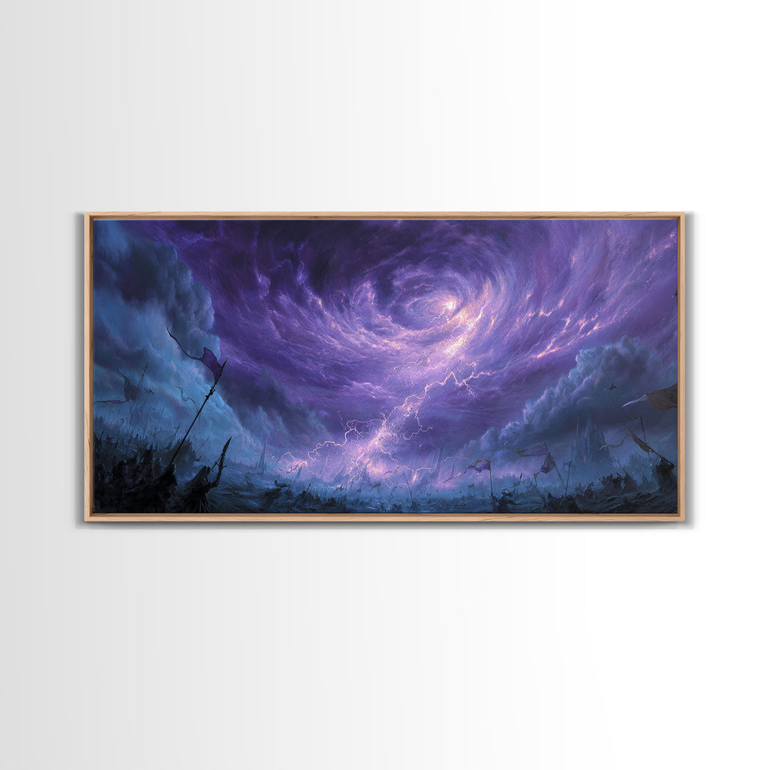 Purple Storm Vortex Canvas Print, Fantasy Sky Wall Art, Dramatic Lightning Landscape, Dark Surreal Decor, Gothic Gift For Him