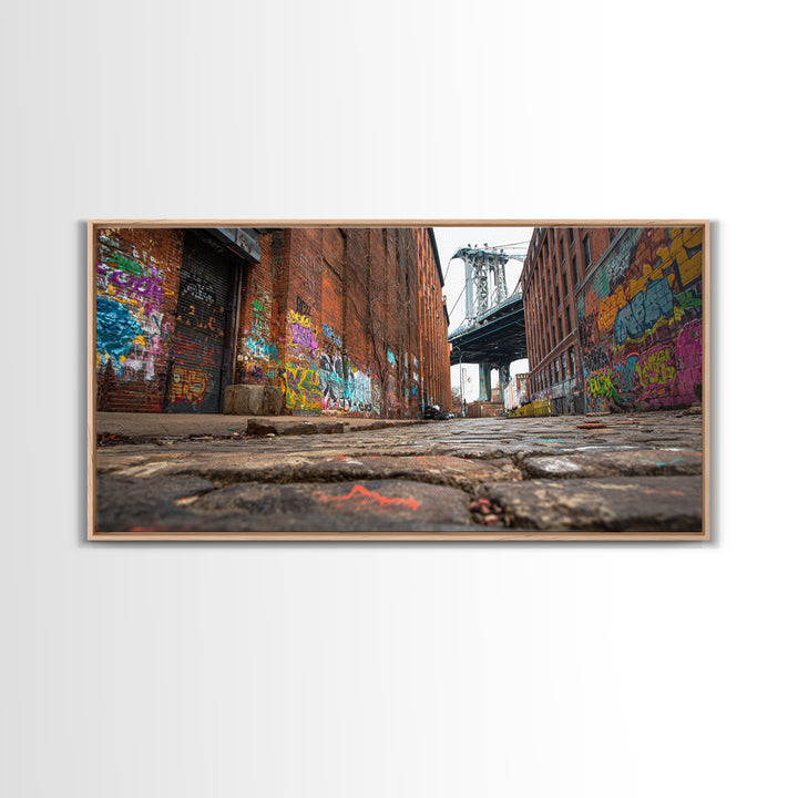 Graffiti Alley By Manhattan Bridge Wall Art, Urban Street Photography Canvas Print, Brooklyn Loft Decor, Industrial City Art