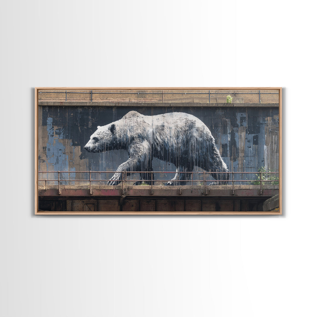 Polar Bear Graffiti On Industrial Concrete Wall Art, Urban Street Art Print, Wildlife Decor, Modern Wall Decor, Animal Lover Gift