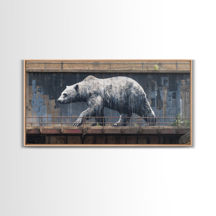 Polar Bear Graffiti On Industrial Concrete Wall Art, Urban Street Art Print, Wildlife Decor, Modern Wall Decor, Animal Lover Gift