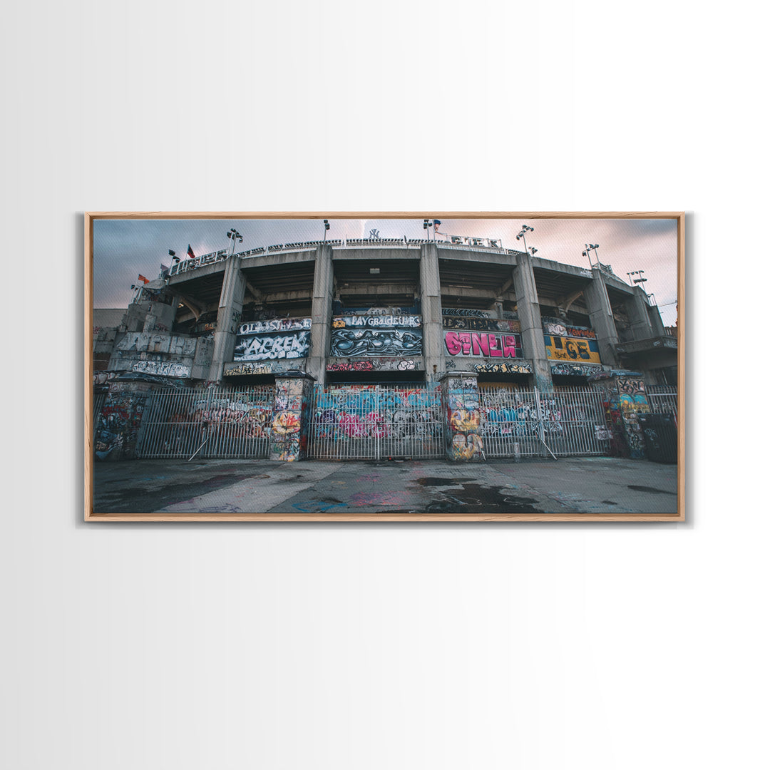 Abandoned Graffiti Stadium Facade Wall Art, Urban Street Art Canvas Print, Industrial Decor, Man Cave And Office Wall Decor
