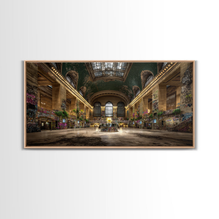 Overgrown Grand Train Station Wall Art, Abandoned Urban Canvas Print, Graffiti Decor, Architecture Poster, Eclectic Wall Decor