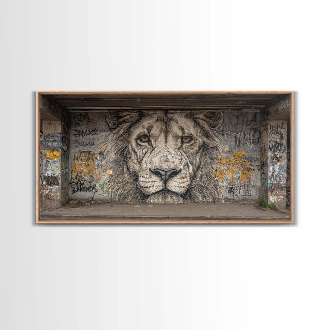 Black And White Lion Graffiti Wall Art, Urban Street Art Mural Print, Big Cat Decor, Masculine Office Decor, Gift For Him
