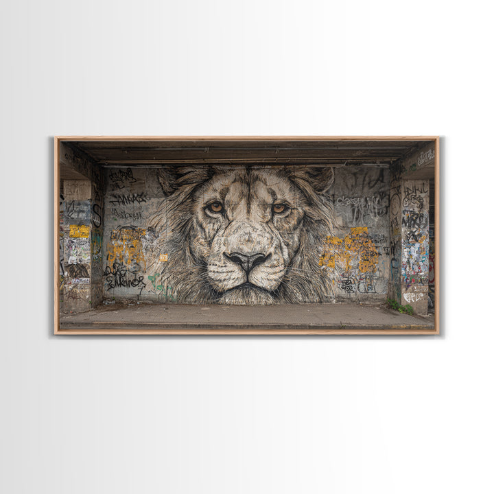 Black And White Lion Graffiti Wall Art, Urban Street Art Mural Print, Big Cat Decor, Masculine Office Decor, Gift For Him