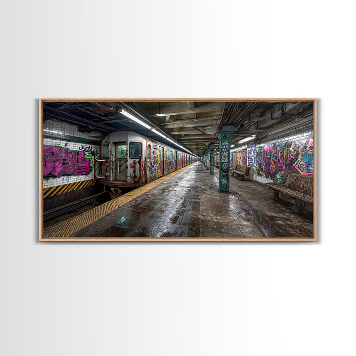 Graffiti Subway Train And Gritty Underground Platform Wall Art, Urban Street Art Print, City Decor, Industrial Home Decor