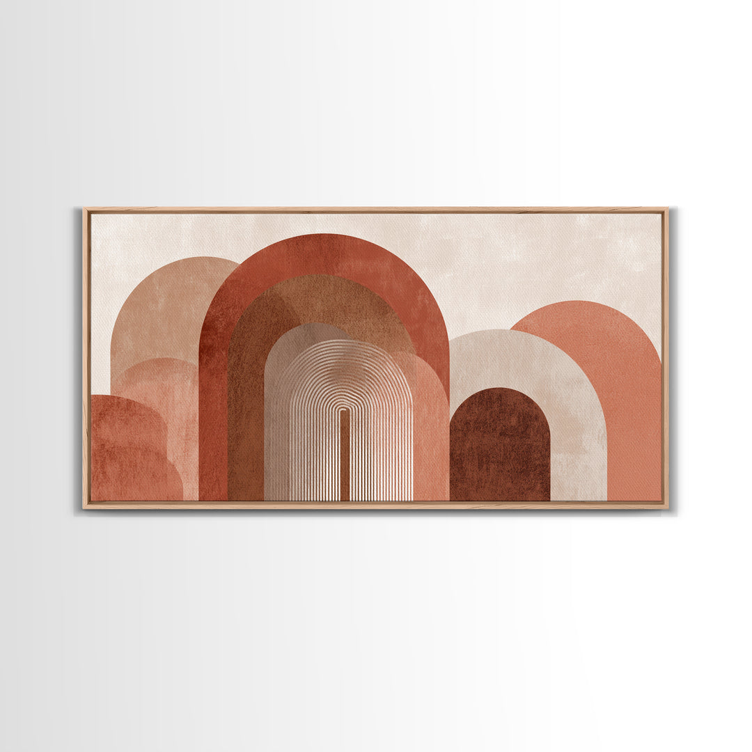 Terracotta Abstract Arches Framed Canvas Print, Mid Century Modern Wall Art, Neutral Boho Decor, Large Statement Artwork