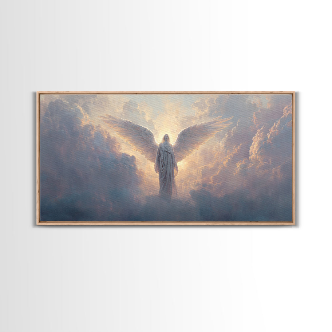Radiant Angel In Heavenly Clouds Canvas Print, Celestial Christian Wall Art, Spiritual Home Decor, Bereavement Gift For Her
