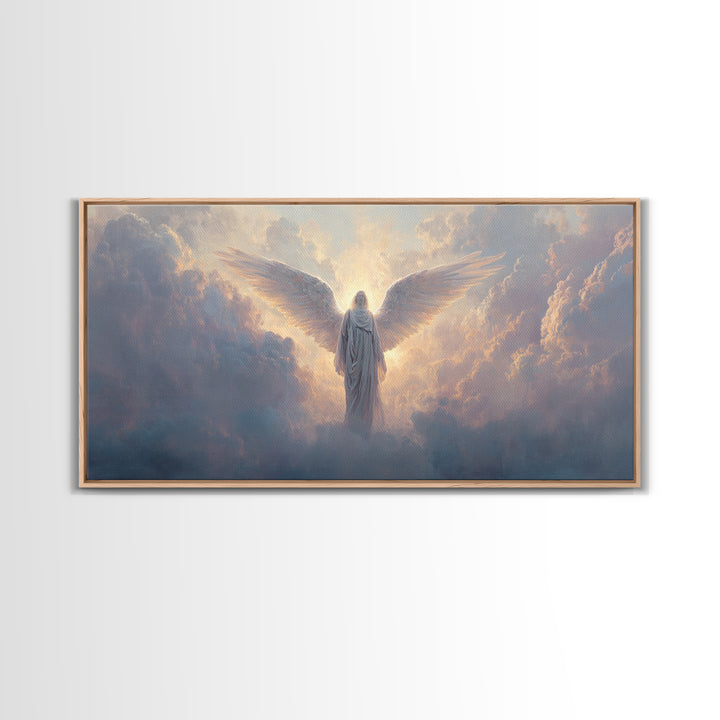 Radiant Angel In Heavenly Clouds Canvas Print, Celestial Christian Wall Art, Spiritual Home Decor, Bereavement Gift For Her