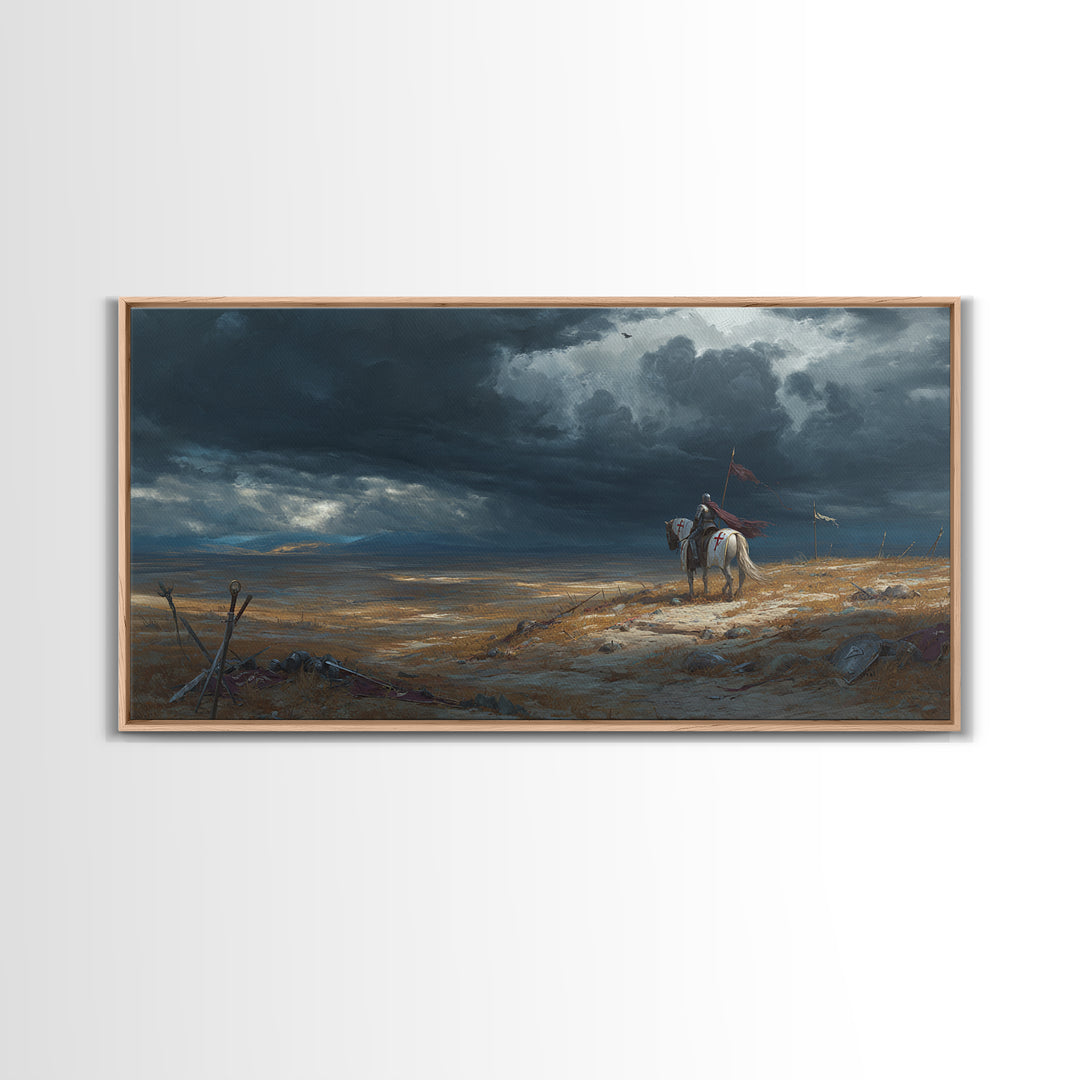 Lone Western Rider Storm Landscape Wall Art, Moody Prairie Horse Canvas, Rustic Cowboy Decor, Dramatic Frontier Print, Gift