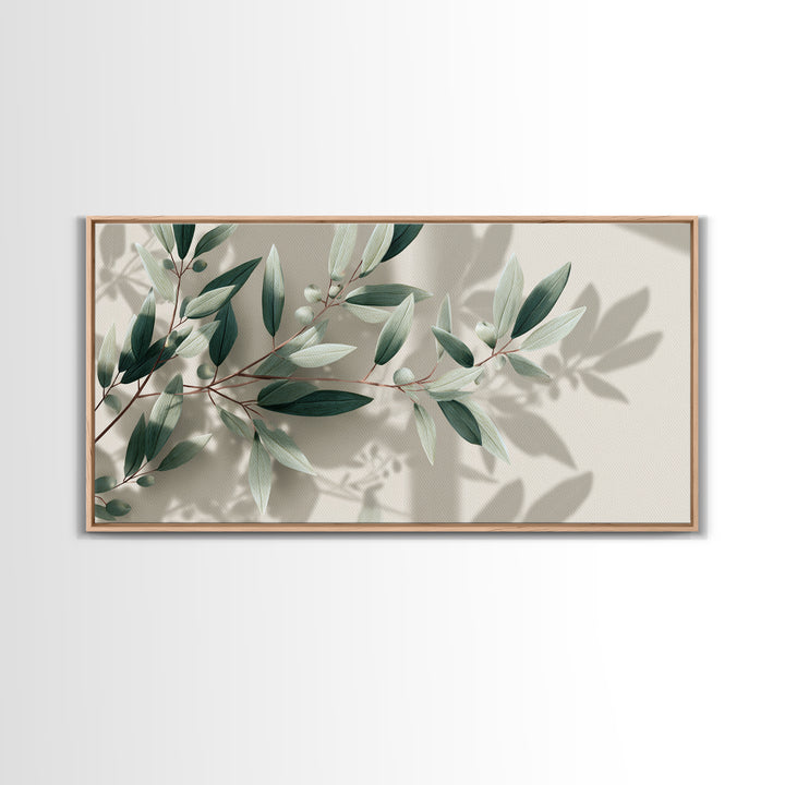 Olive Branch Botanical Canvas Print, Sage Green Wall Art, Minimalist Nature Decor, Calming Japandi Living Room Framed Art