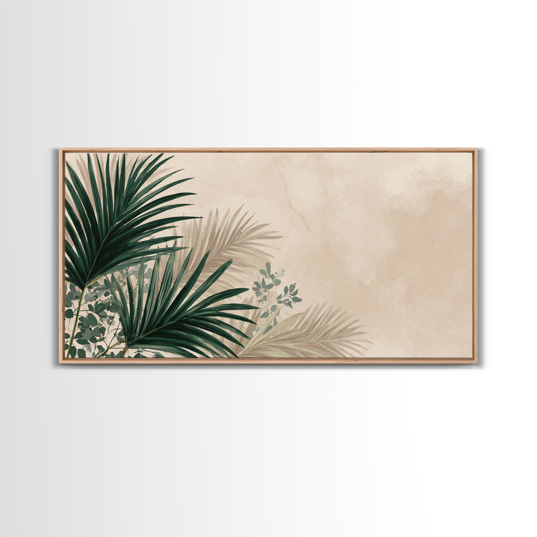 Large Tropical Palm Leaves Canvas Print, Neutral Botanical Wall Art, Coastal Boho Decor, Modern Green Living Room Art Print