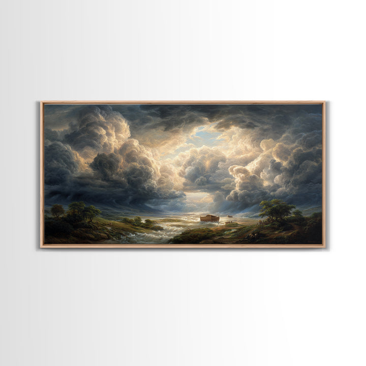 Storm Clouds Over Flooded Valley Canvas Print, Dramatic Landscape Art, Moody Wall Decor, Biblical Nature Home Decor, Housewarming Gift