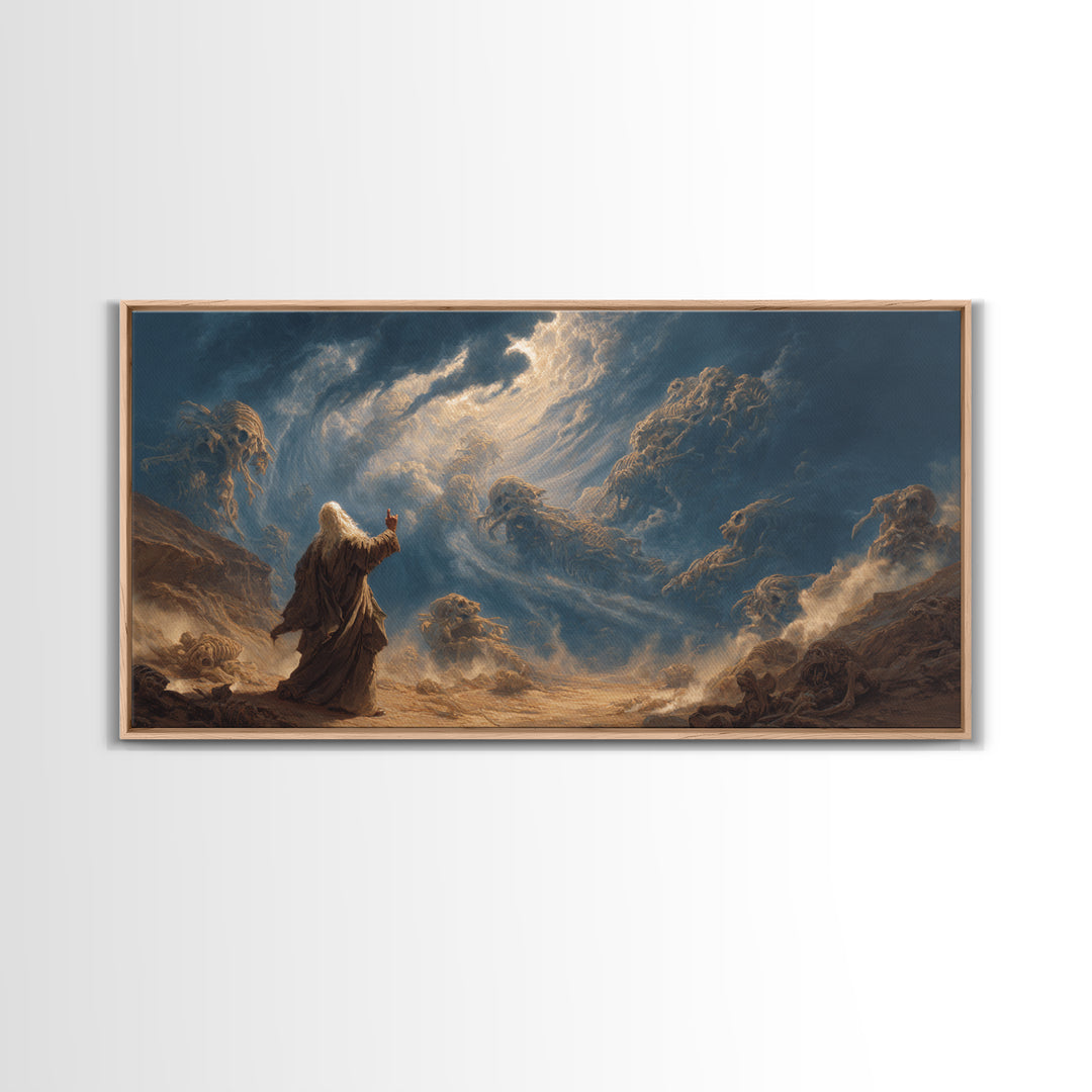 Mystic Prophet Storm Spirits Wall Art, Dark Fantasy Canvas Print, Surreal Landscape, Dramatic Office Decor, Unique Gift Idea