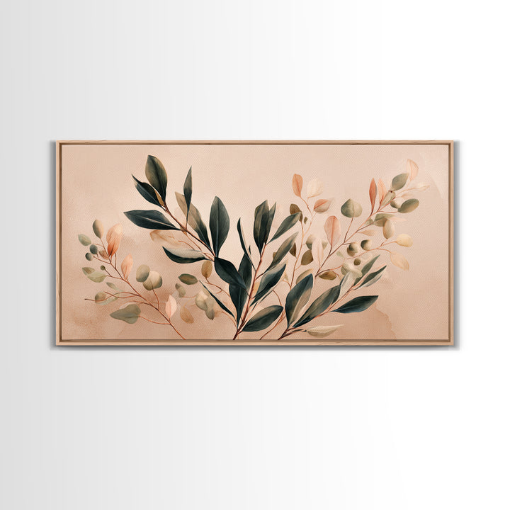 Blush Olive Branch Botanical Wall Art, Sage Green Leaves, Neutral Boho Home Decor, Living Room Wall Art, Housewarming Gift