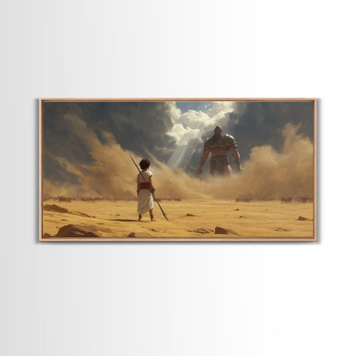 Young Warrior Facing Desert Giant Wall Art, Epic Biblical Fantasy Canvas Print, Courage Painting For Boys Room And Office Decor