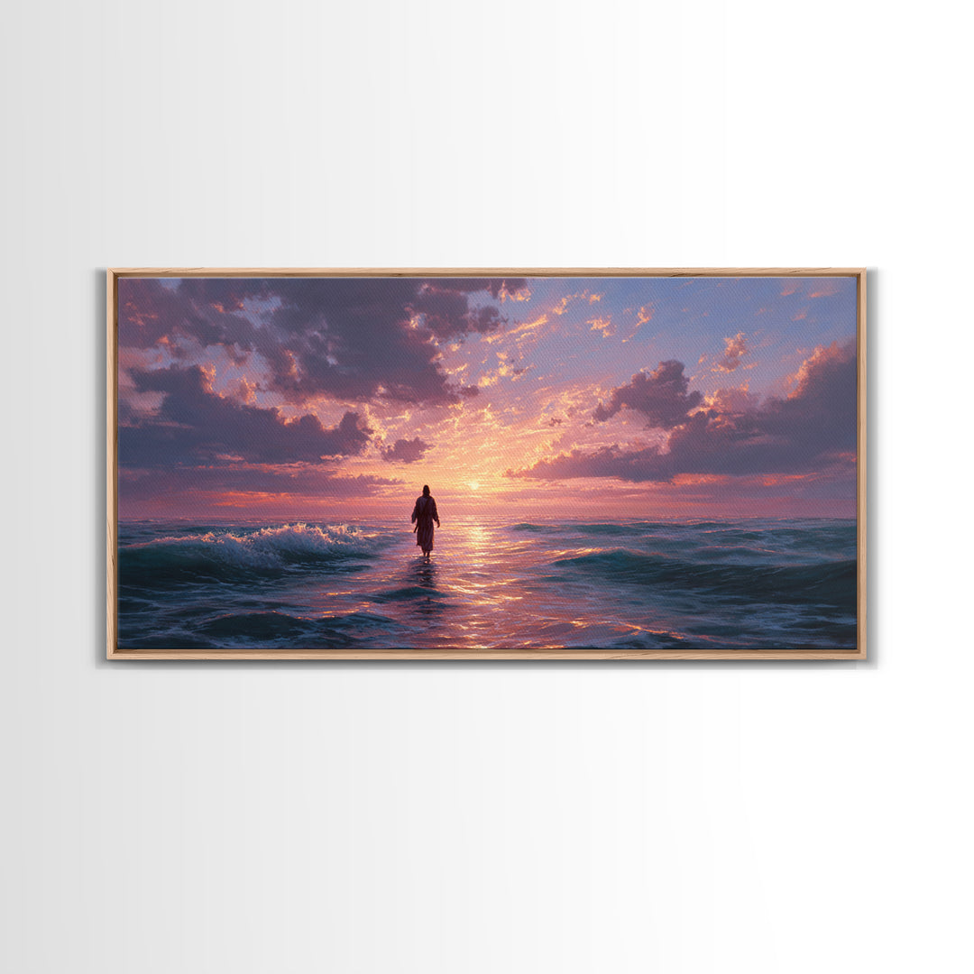Solitary Figure In Ocean Sunset Waves Wall Art, Seascape Canvas Print, Coastal Decor, Romantic Bedroom Art, Gift For Her