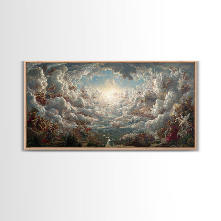 Heavenly Cloud Battle With Angels Framed Canvas Print, Baroque Mythological Wall Art, Renaissance Decor, Biblical Gift Art