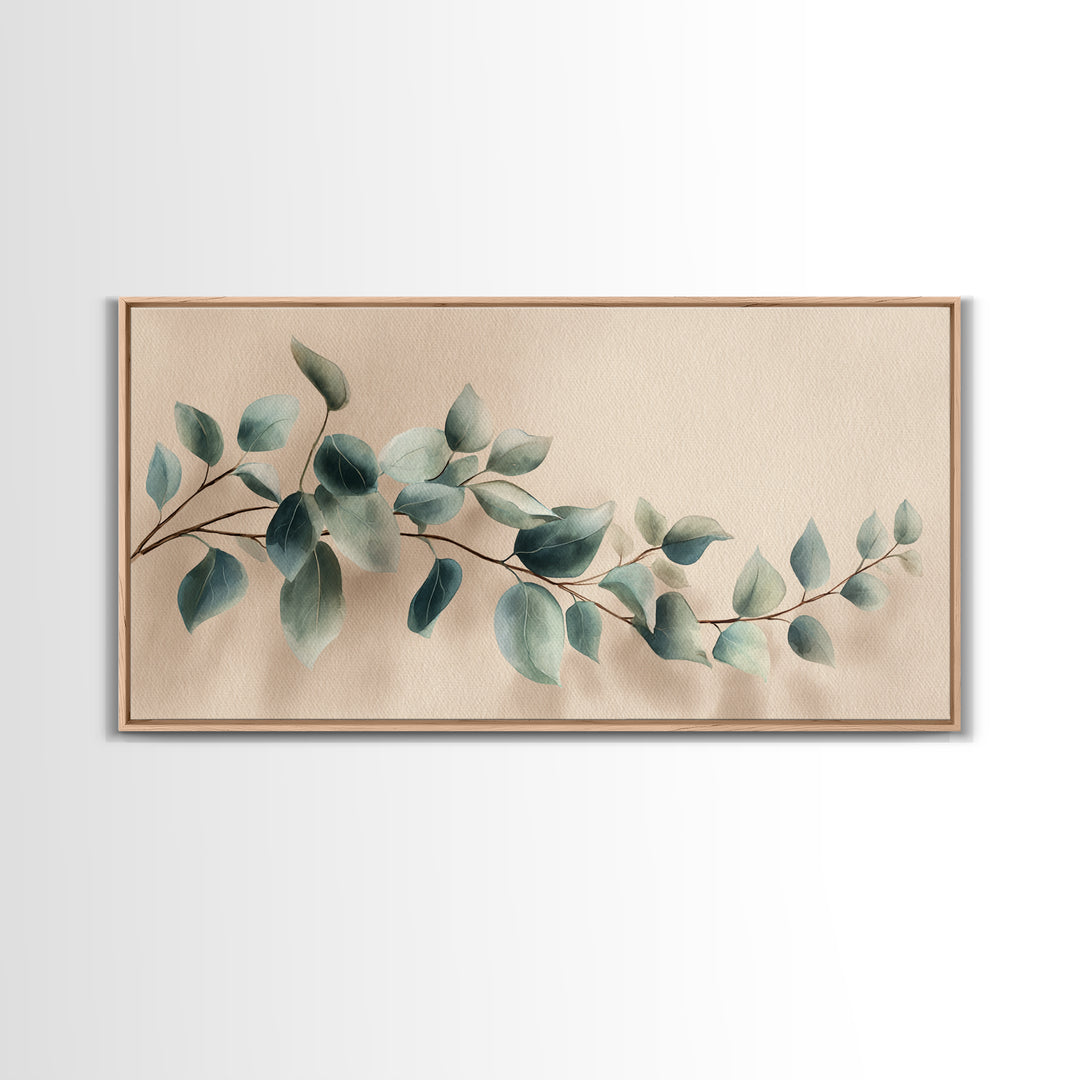 Soft Eucalyptus Branch Canvas Print, Blue Green Botanical Wall Art, Neutral Home Decor, Bedroom Wall Art, Modern Living Room Art