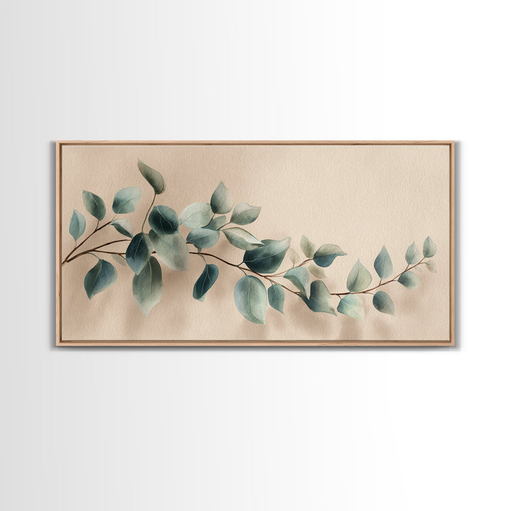 Soft Eucalyptus Branch Canvas Print, Blue Green Botanical Wall Art, Neutral Home Decor, Bedroom Wall Art, Modern Living Room Art