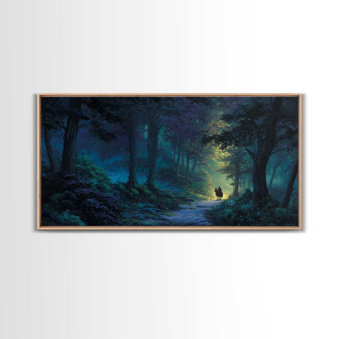 Moonlit Enchanted Forest Canvas Print, Fantasy Landscape Wall Art, Mystical Woodland Decor, Dark Fairy Tale Art Print Gift